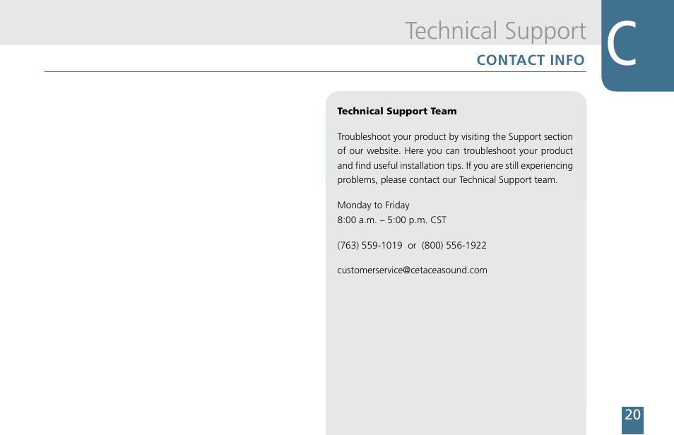Technical support | Cetacea Sound Astronaut CL Owner's Manual User Manual | Page 21 / 24