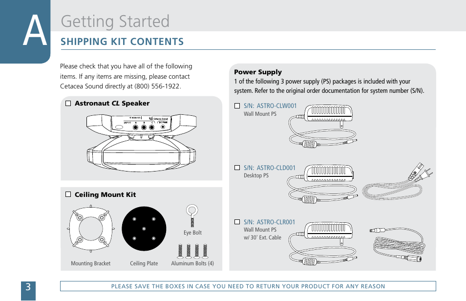 Getting started | Cetacea Sound Astronaut CL Owner's Manual User Manual | Page 4 / 24