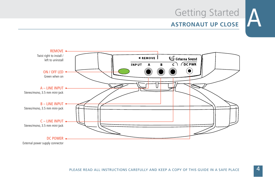Getting started | Cetacea Sound Astronaut CL Owner's Manual User Manual | Page 5 / 24