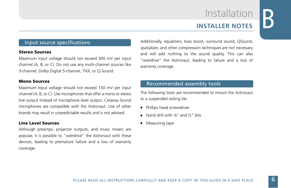 Installation | Cetacea Sound Astronaut CL Owner's Manual User Manual | Page 7 / 24