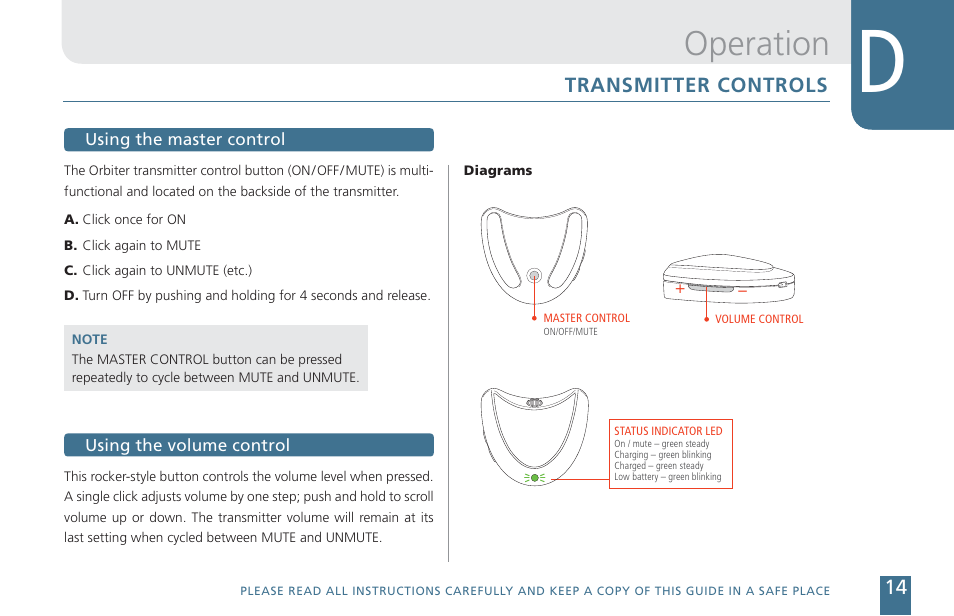 Operation | Cetacea Sound Orbiter Owner's Manual User Manual | Page 15 / 24