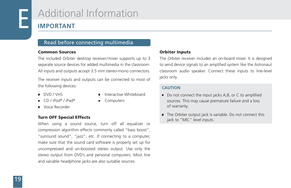 Additional information, Important | Cetacea Sound Orbiter Owner's Manual User Manual | Page 20 / 24