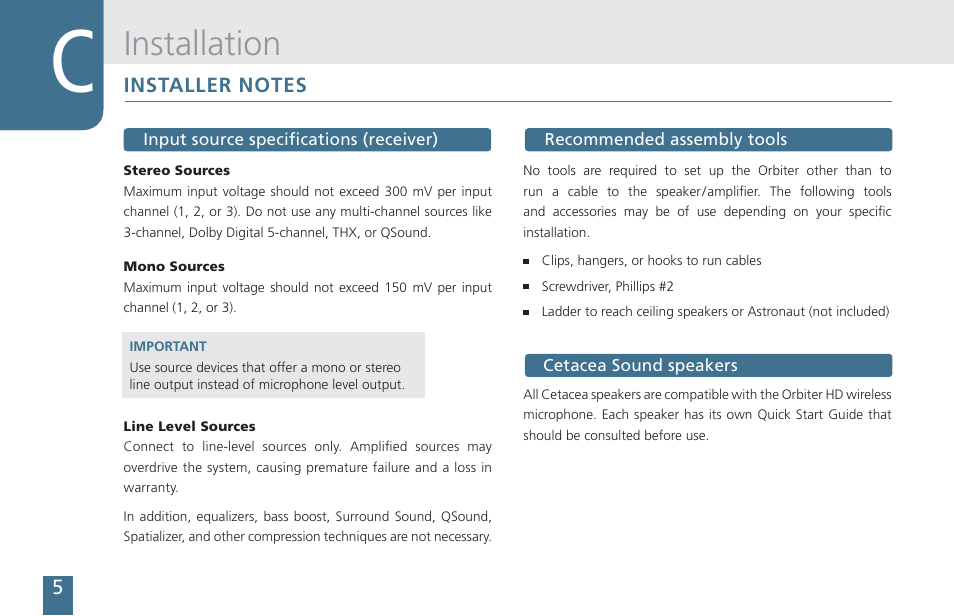 Installation | Cetacea Sound Orbiter Owner's Manual User Manual | Page 6 / 24