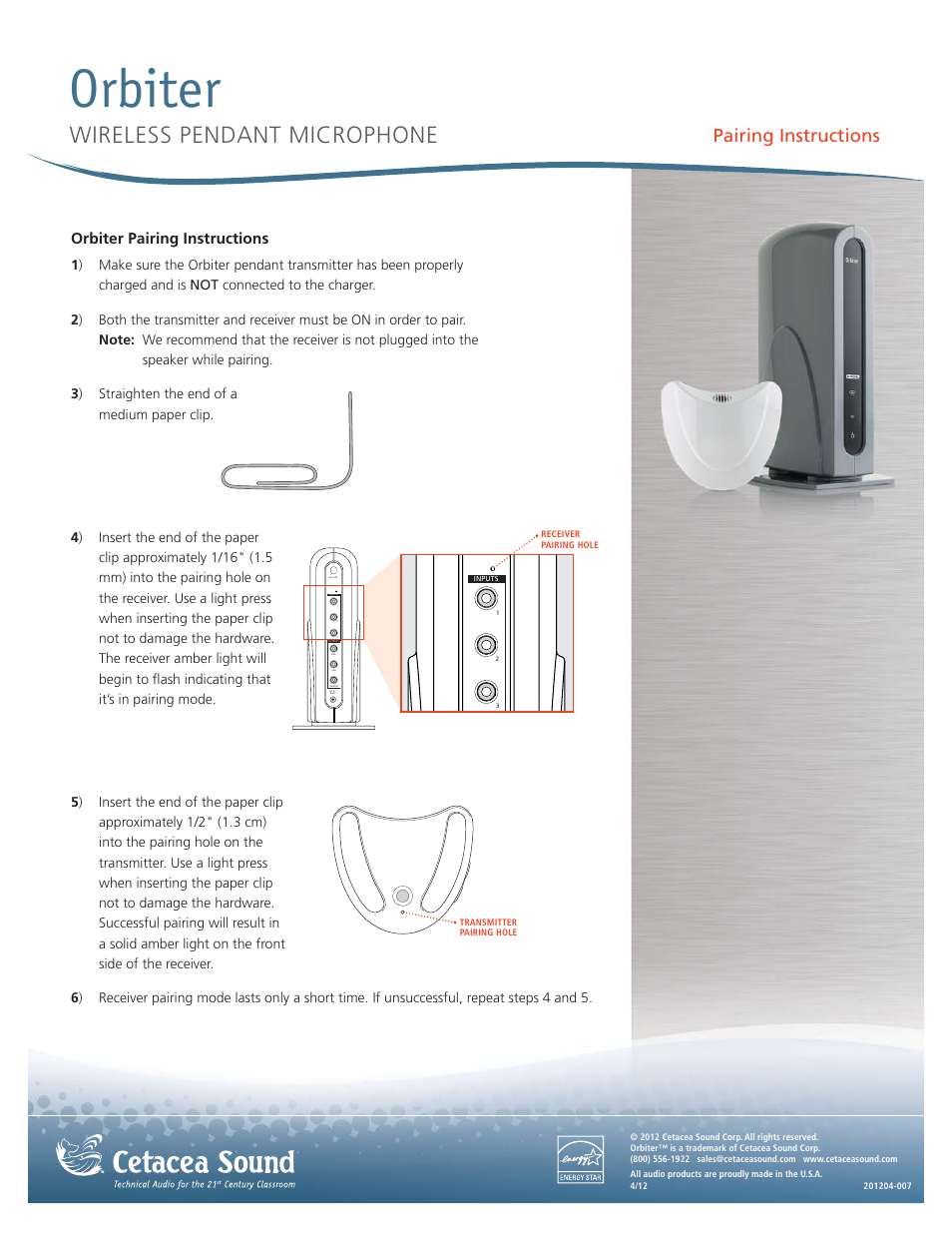 Cetacea Sound Orbiter Pairing Instructions User Manual | 1 page