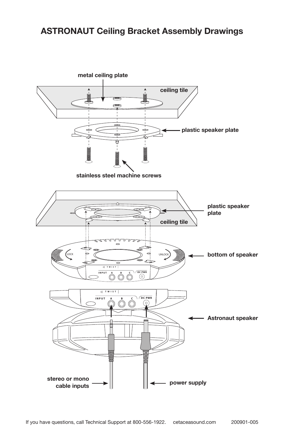 Astronaut ceiling bracket assembly drawings | Cetacea Sound Astronaut 001 Ceiling Mount Kit User Manual | Page 2 / 2