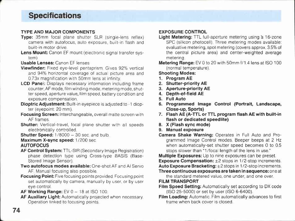 P (program ae), Program shift function | Canon EOS A2E User Manual | Page 75 / 136