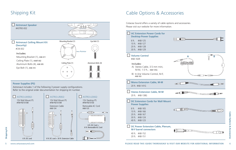 Shipping kit, Cable options & accessories | Cetacea Sound Astronaut 002 User Manual | Page 4 / 8
