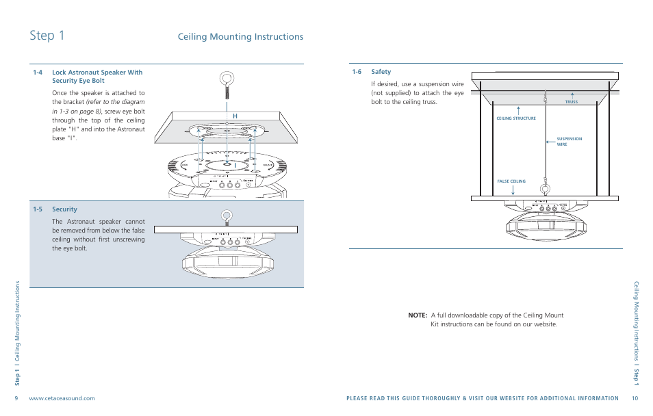 Step 1, Ceiling mounting instructions | Cetacea Sound Astronaut 002 User Manual | Page 6 / 8