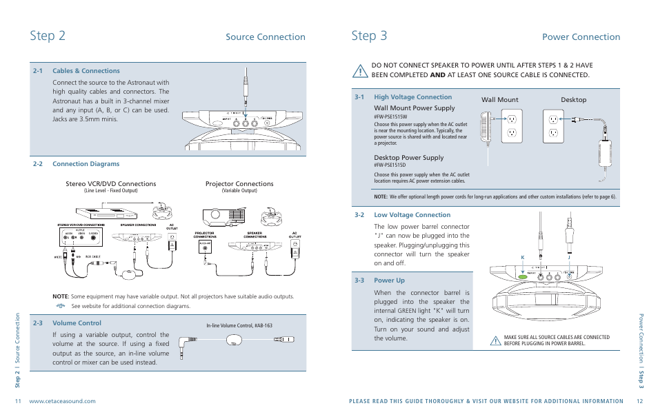 Step 2, Step 3, Source connection | Power connection | Cetacea Sound Astronaut 002 User Manual | Page 7 / 8