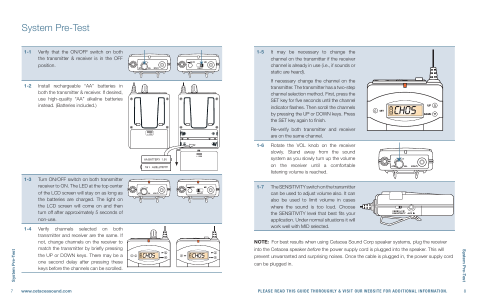 System pre-test | Cetacea Sound Clear Voice System 96 User Manual | Page 5 / 8