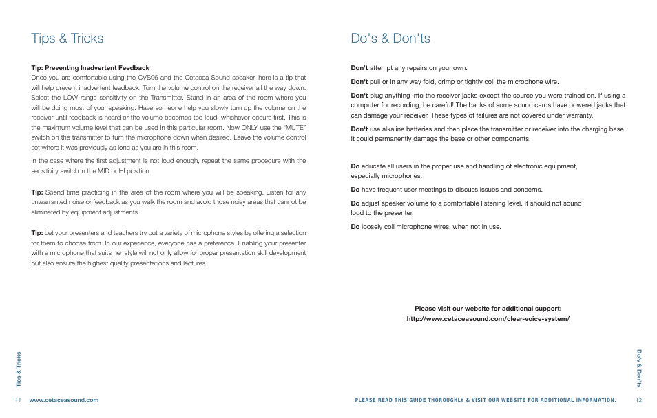 Tips & tricks, Do's & don'ts | Cetacea Sound Clear Voice System 96 User Manual | Page 7 / 8