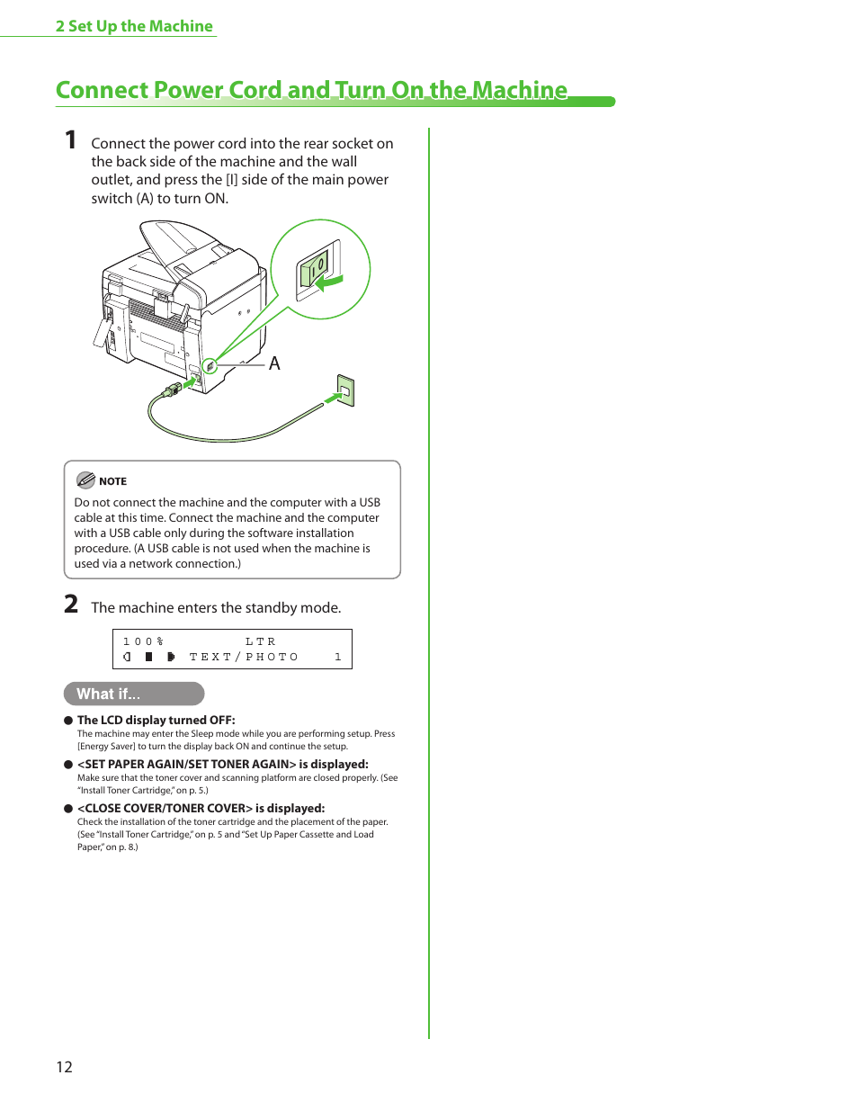 Connect power cord and turn on the machine | Canon MF4370DN User Manual | Page 14 / 44