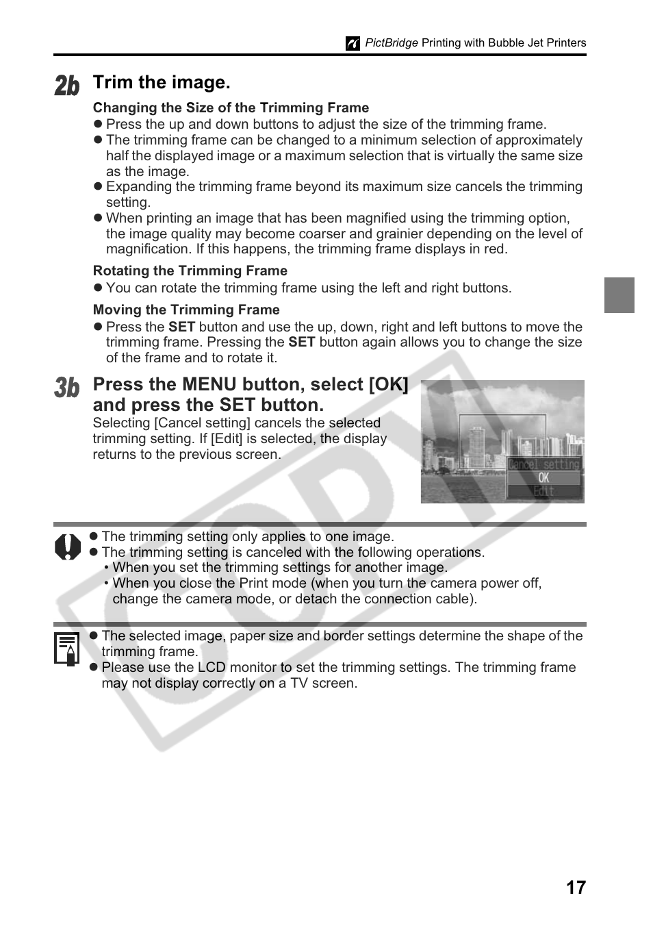 Trim the image | Canon Printing Using a Direct Camera/Printer Connection Guide Direct Print User Manual | Page 19 / 76