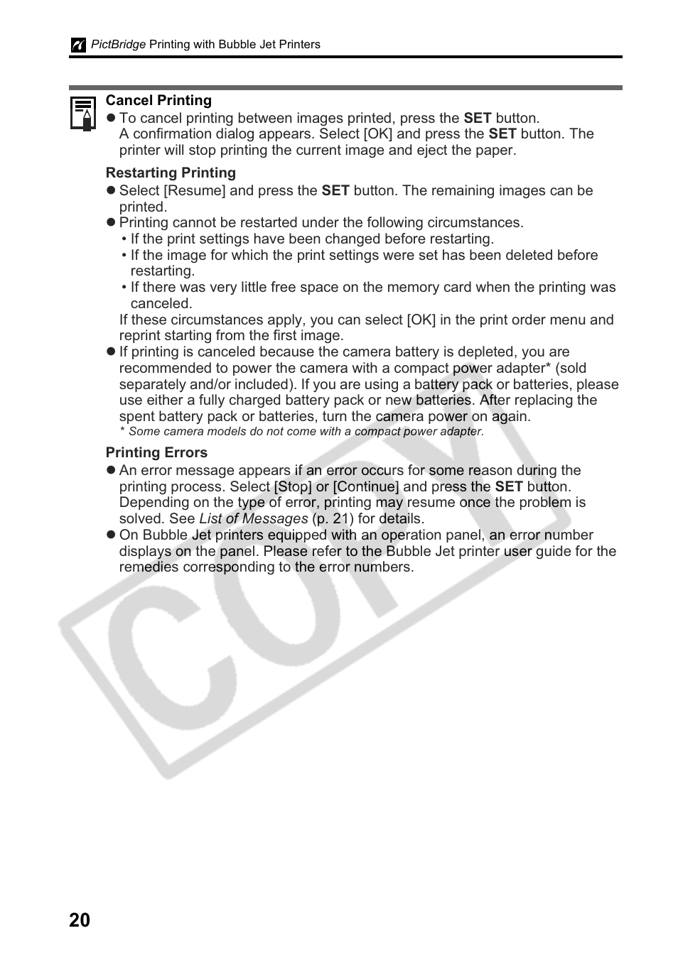 Canon Printing Using a Direct Camera/Printer Connection Guide Direct Print User Manual | Page 22 / 76