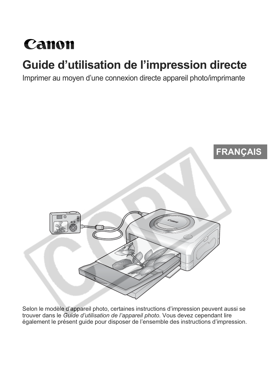 Guide d’utilisation de l’impression directe | Canon Printing Using a Direct Camera/Printer Connection Guide Direct Print User Manual | Page 27 / 76