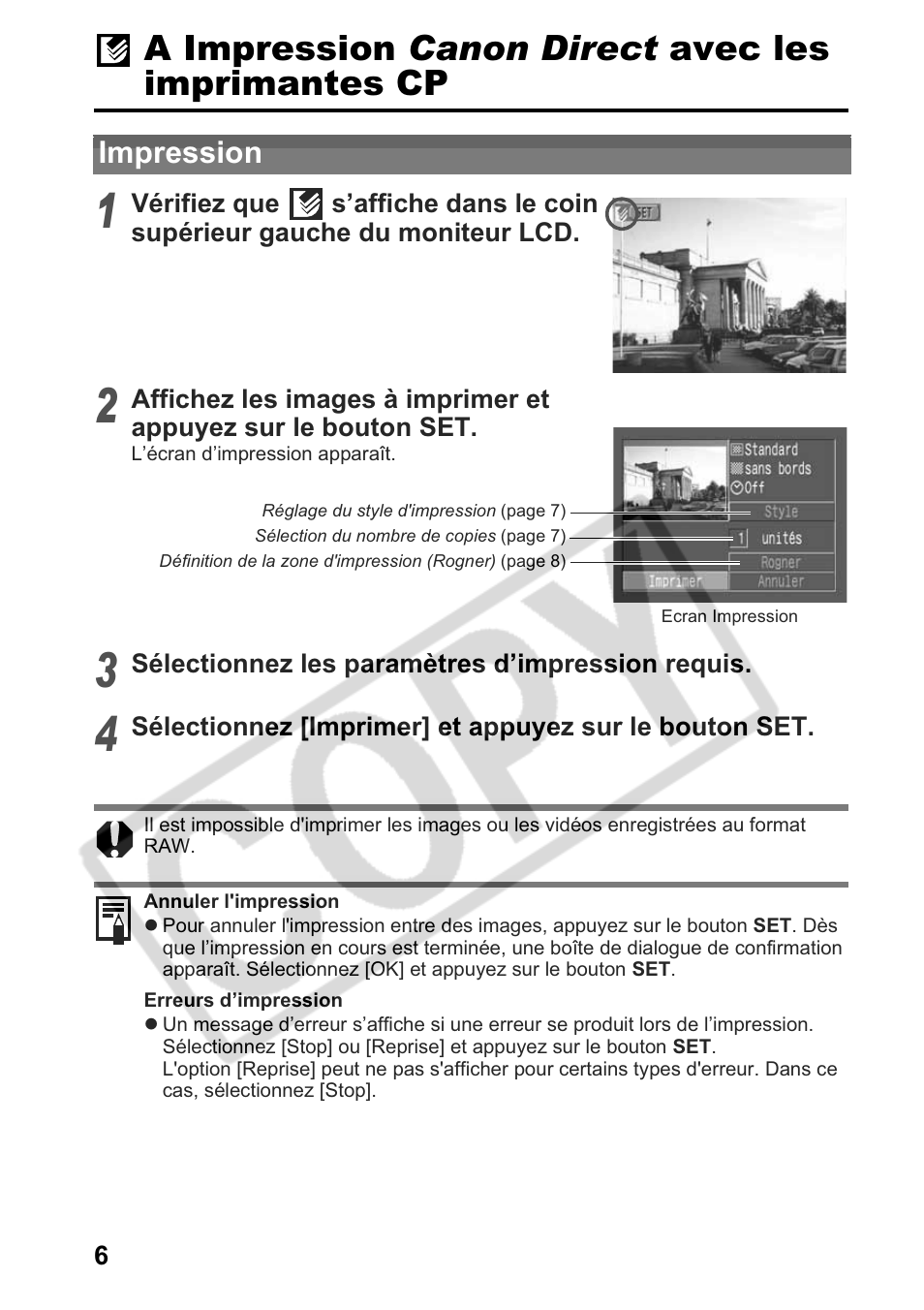 A impression canon direct avec les imprimantes cp | Canon Printing Using a Direct Camera/Printer Connection Guide Direct Print User Manual | Page 32 / 76