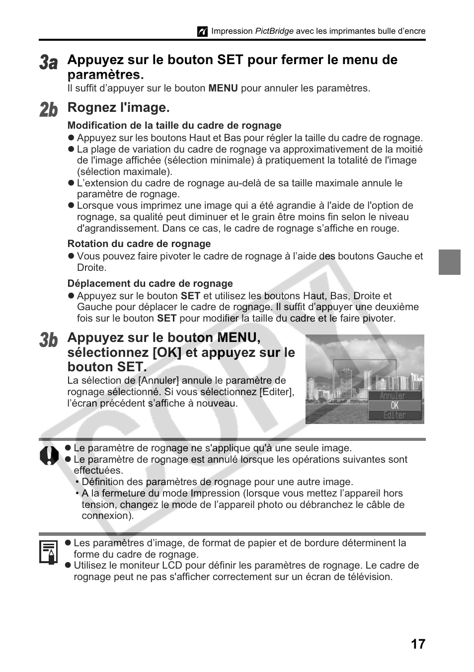 Rognez l'image | Canon Printing Using a Direct Camera/Printer Connection Guide Direct Print User Manual | Page 43 / 76