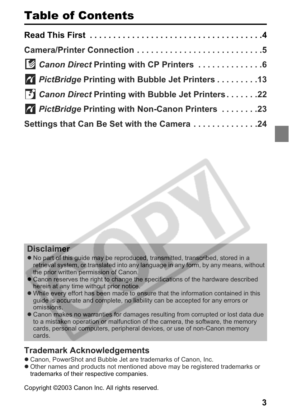 Canon Printing Using a Direct Camera/Printer Connection Guide Direct Print User Manual | Page 5 / 76