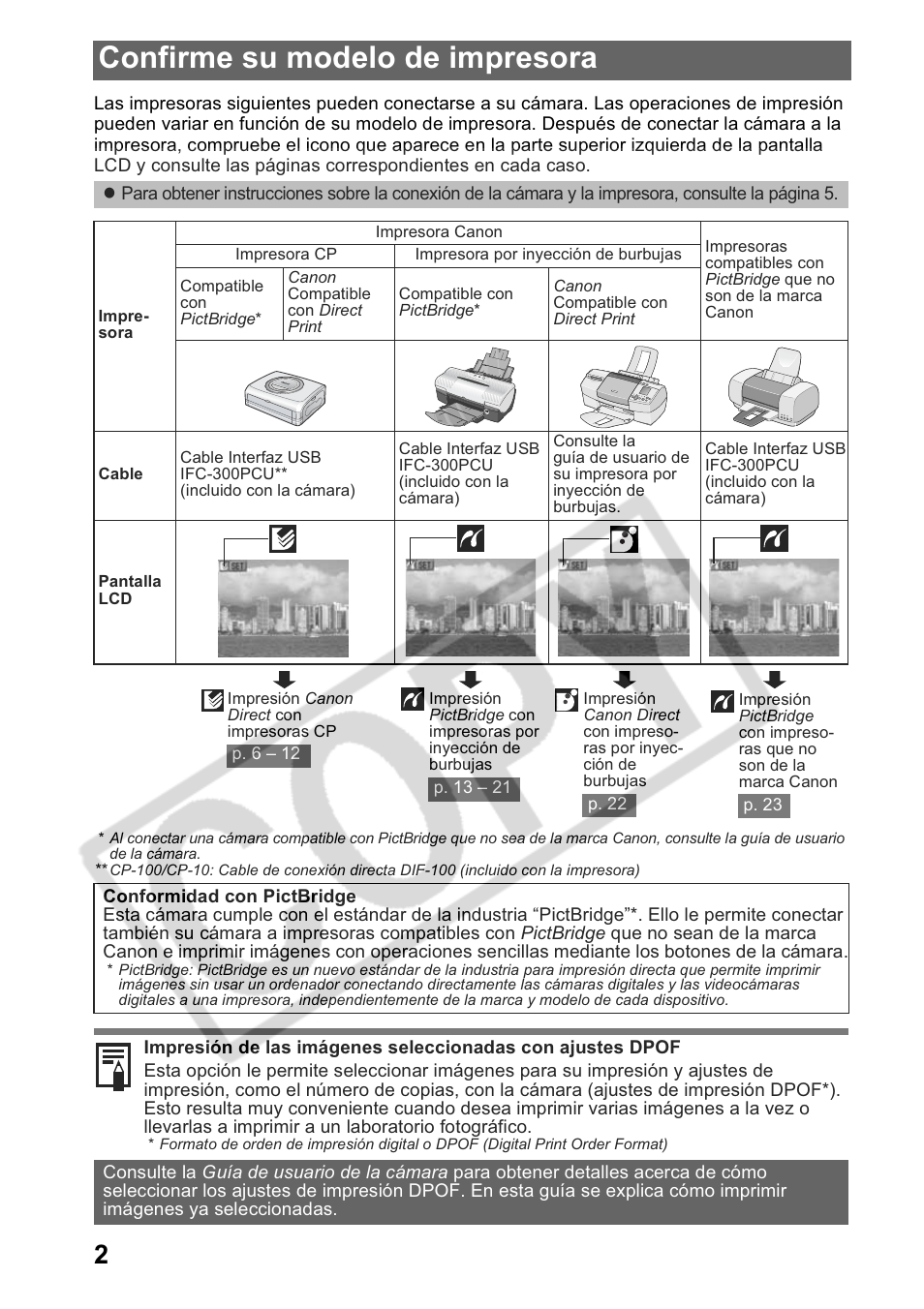 Confirme su modelo de impresora | Canon Printing Using a Direct Camera/Printer Connection Guide Direct Print User Manual | Page 52 / 76