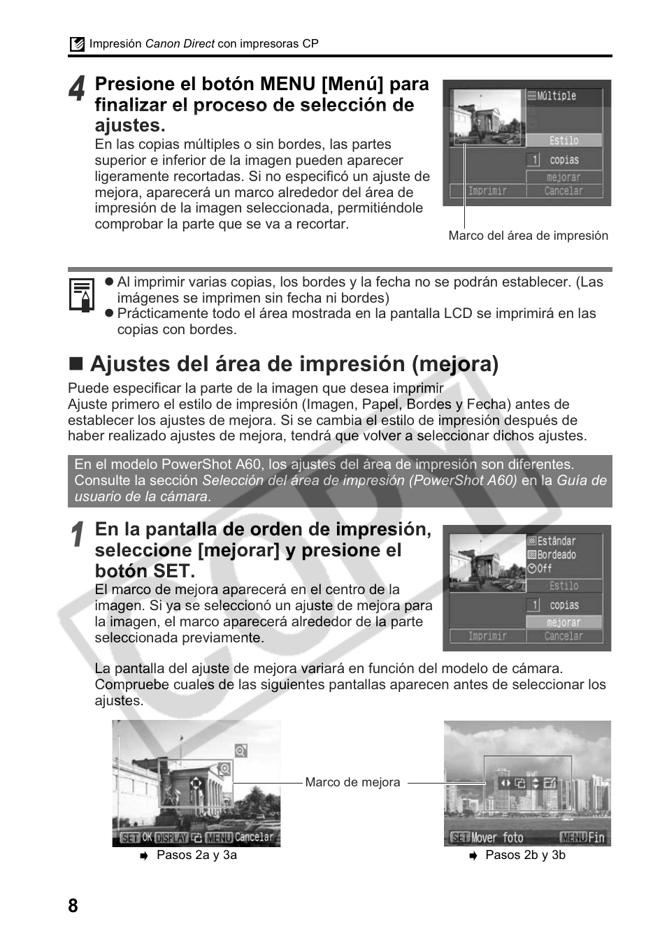 Ajustes del área de impresión (mejora) | Canon Printing Using a Direct Camera/Printer Connection Guide Direct Print User Manual | Page 58 / 76