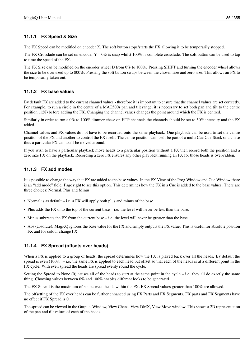 Fx speed & size, Fx base values, Fx add modes | Fx spread (offsets over heads), 1 fx speed & size, 2 fx base values, 3 fx add modes, 4 fx spread (offsets over heads) | ChamSys MagicQ User Manual User Manual | Page 114 / 384