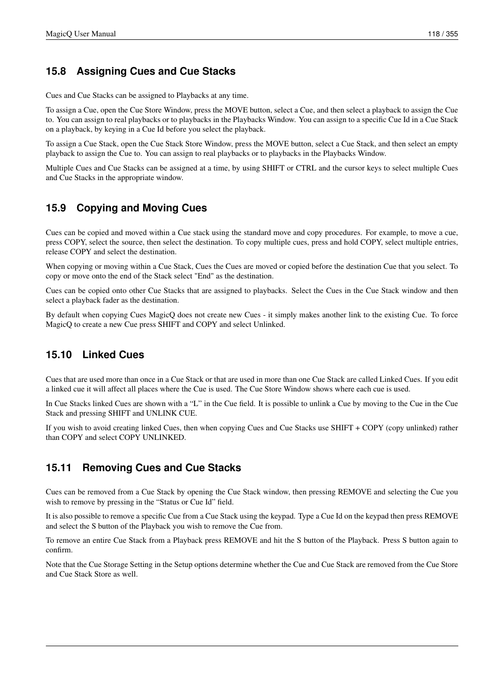 Assigning cues and cue stacks, Copying and moving cues, Linked cues | Removing cues and cue stacks, 8 assigning cues and cue stacks, 9 copying and moving cues, 10linked cues, 11removing cues and cue stacks | ChamSys MagicQ User Manual User Manual | Page 147 / 384