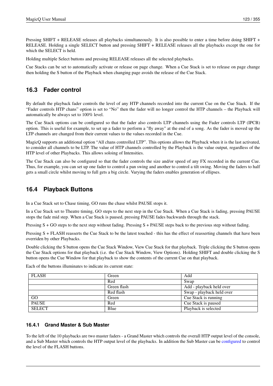 Fader control, Playback buttons, Grand master & sub master | 3 fader control, 4 playback buttons, 1 grand master & sub master | ChamSys MagicQ User Manual User Manual | Page 152 / 384