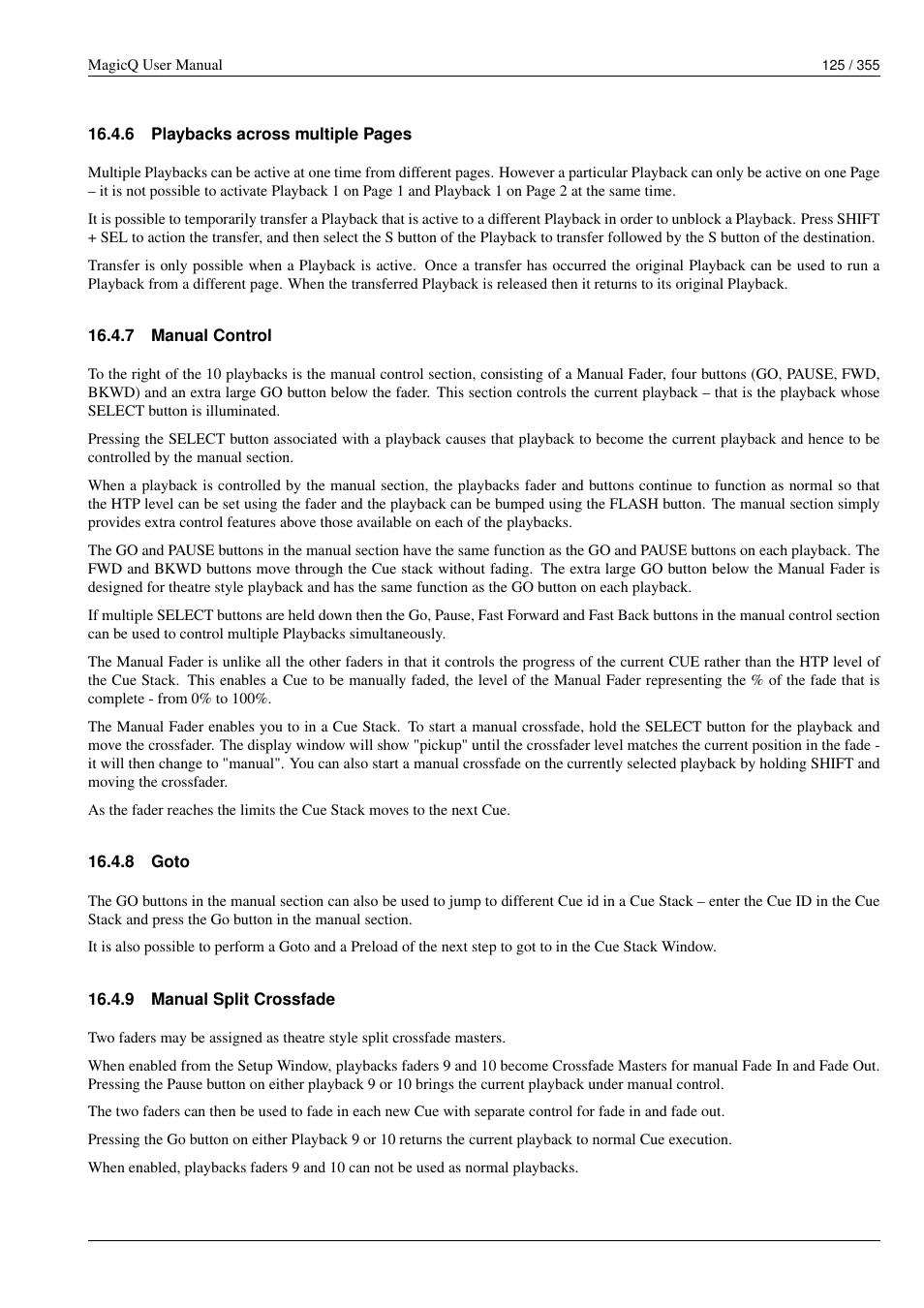 Manual control, Goto, Manual split crossfade | 7 manual control, 8 goto, 9 manual split crossfade | ChamSys MagicQ User Manual User Manual | Page 154 / 384