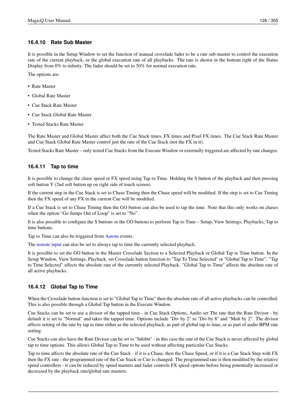 Rate sub master, Tap to time, Global tap to time | 10 rate sub master, 11 tap to time, 12 global tap to time | ChamSys MagicQ User Manual User Manual | Page 155 / 384