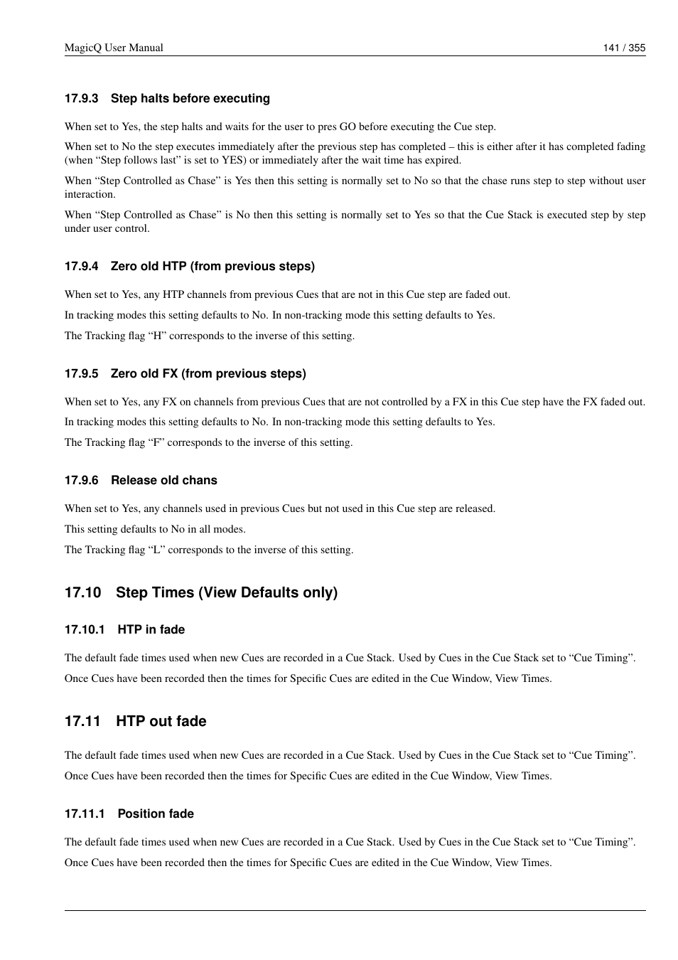 Step halts before executing, Zero old htp (from previous steps), Zero old fx (from previous steps) | Release old chans, Step times (view defaults only), Htp in fade, Htp out fade, Position fade, 3 step halts before executing, 4 zero old htp (from previous steps) | ChamSys MagicQ User Manual User Manual | Page 170 / 384