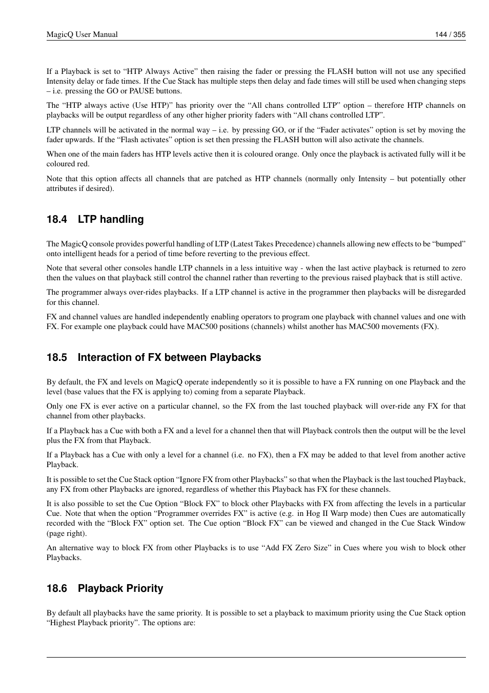 Ltp handling, Interaction of fx between playbacks, Playback priority | 4 ltp handling, 5 interaction of fx between playbacks, 6 playback priority | ChamSys MagicQ User Manual User Manual | Page 173 / 384