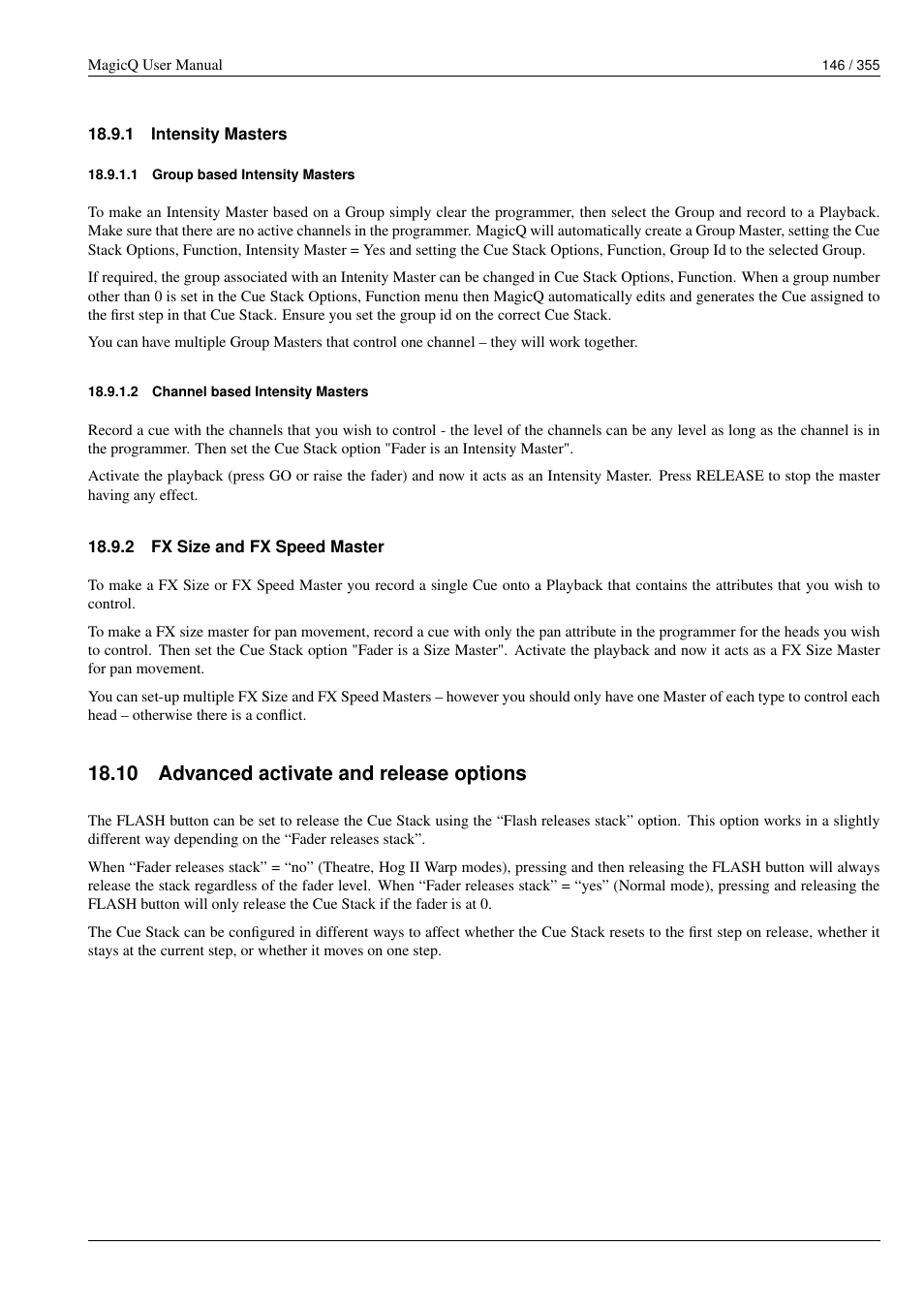 Intensity masters, Group based intensity masters, Channel based intensity masters | Fx size and fx speed master, Advanced activate and release options, 1 intensity masters, 1 group based intensity masters, 2 channel based intensity masters, 2 fx size and fx speed master, 10advanced activate and release options | ChamSys MagicQ User Manual User Manual | Page 175 / 384