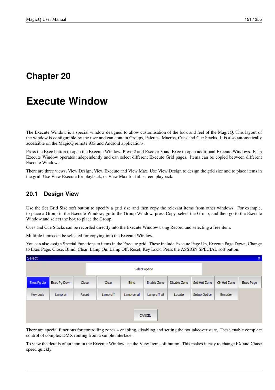 Execute window, Design view, 20 execute window | 1 design view, Chapter 20 | ChamSys MagicQ User Manual User Manual | Page 180 / 384