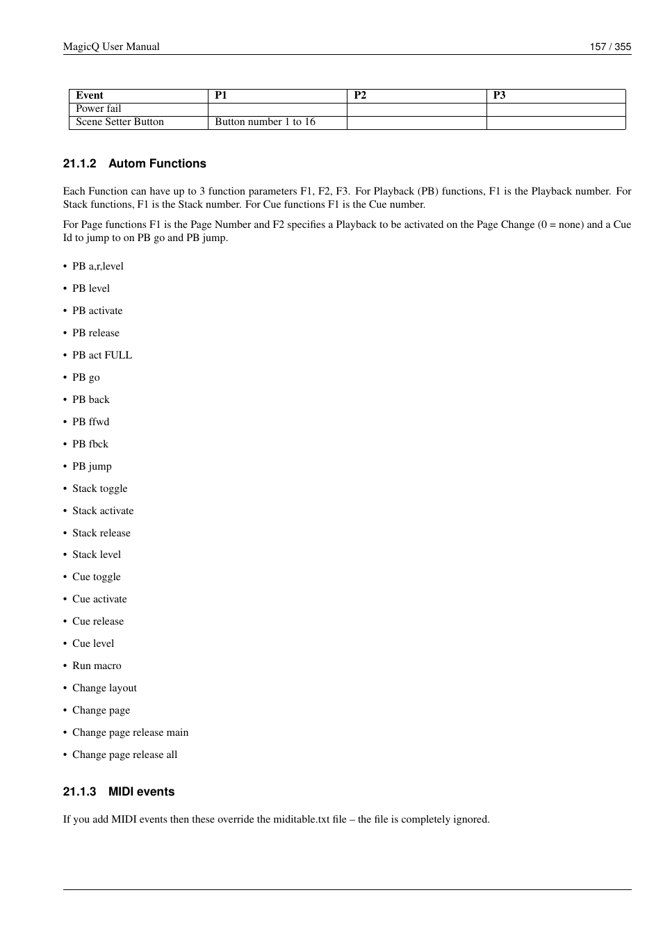 Autom functions, Midi events, 2 autom functions | 3 midi events | ChamSys MagicQ User Manual User Manual | Page 186 / 384