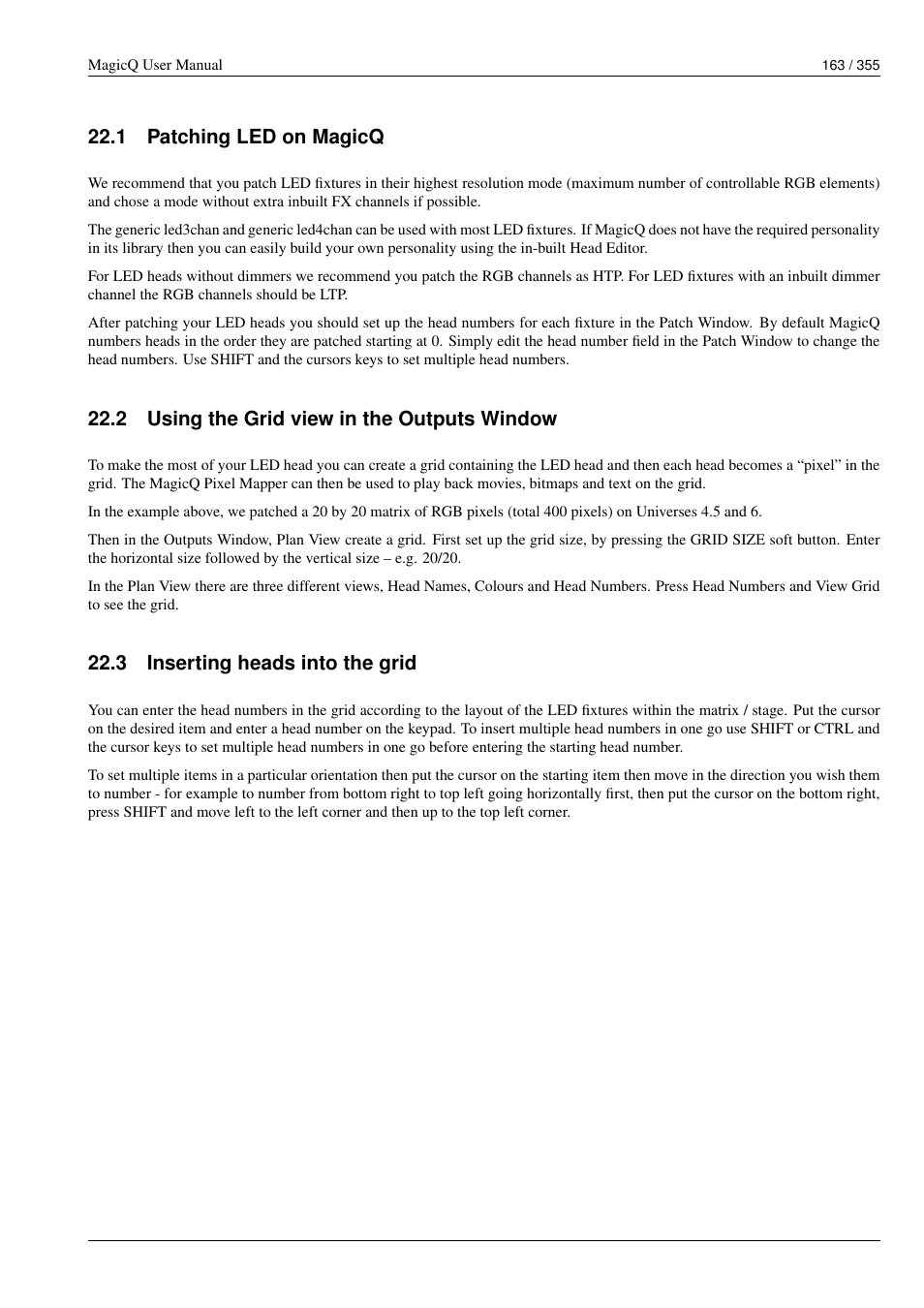 Patching led on magicq, Using the grid view in the outputs window, Inserting heads into the grid | 1 patching led on magicq, 2 using the grid view in the outputs window, 3 inserting heads into the grid | ChamSys MagicQ User Manual User Manual | Page 192 / 384