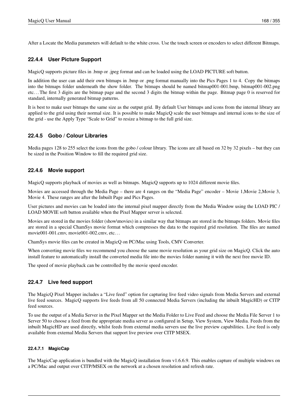 User picture support, Gobo / colour libraries, Movie support | Live feed support, Magiccap, 4 user picture support, 5 gobo / colour libraries, 6 movie support, 7 live feed support, 1 magiccap | ChamSys MagicQ User Manual User Manual | Page 197 / 384
