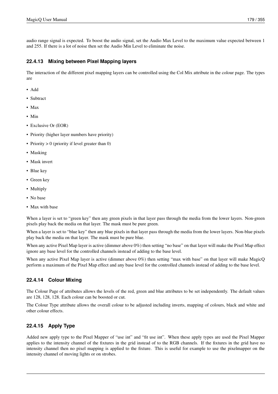 Mixing between pixel mapping layers, Colour mixing, Apply type | 13 mixing between pixel mapping layers, 14 colour mixing, 15 apply type | ChamSys MagicQ User Manual User Manual | Page 208 / 384