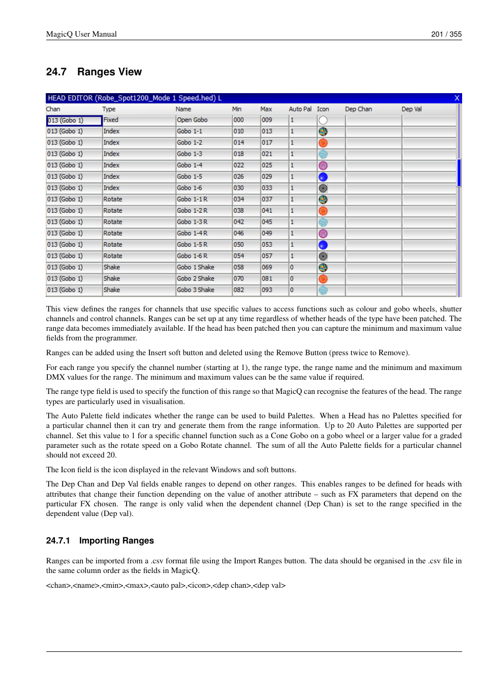 Ranges view, Importing ranges, 7 ranges view | 1 importing ranges | ChamSys MagicQ User Manual User Manual | Page 230 / 384