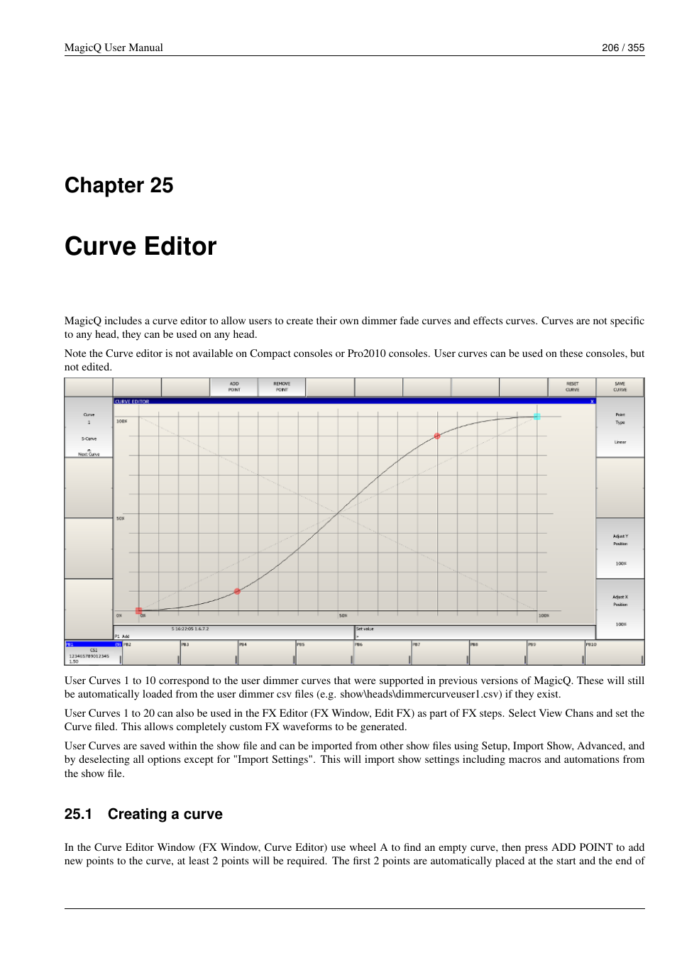 Curve editor, Creating a curve, 25 curve editor | 1 creating a curve, Chapter 25 | ChamSys MagicQ User Manual User Manual | Page 235 / 384