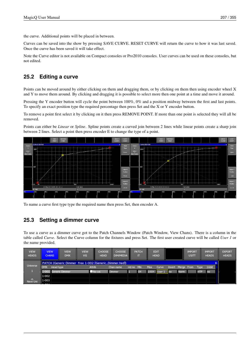 Editing a curve, Setting a dimmer curve, 2 editing a curve | 3 setting a dimmer curve | ChamSys MagicQ User Manual User Manual | Page 236 / 384