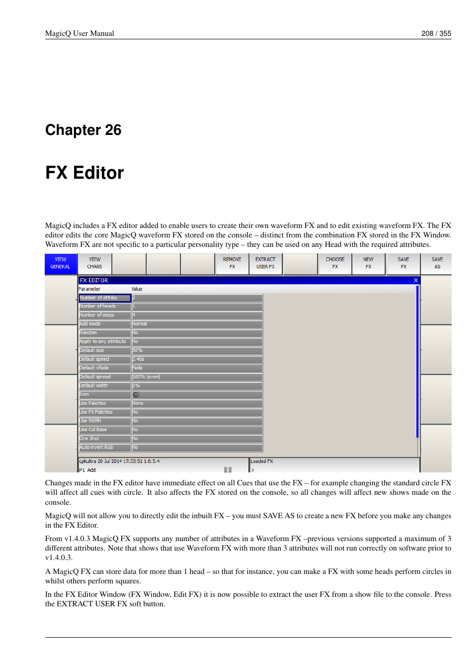 Fx editor, 26 fx editor, Chapter 26 | ChamSys MagicQ User Manual User Manual | Page 237 / 384