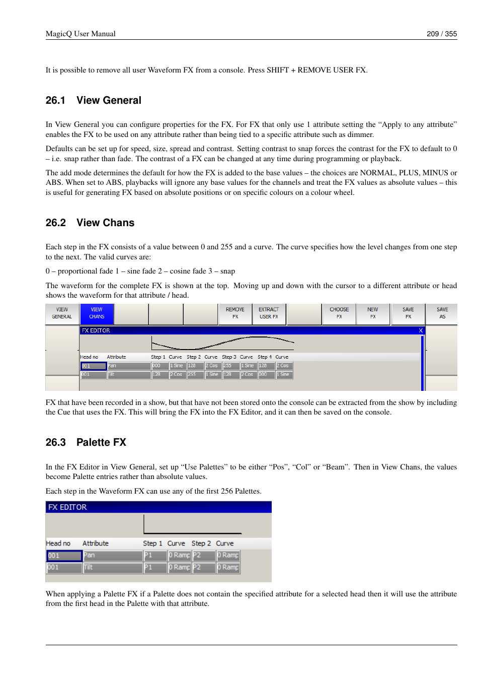 View general, View chans, Palette fx | 1 view general, 2 view chans, 3 palette fx | ChamSys MagicQ User Manual User Manual | Page 238 / 384