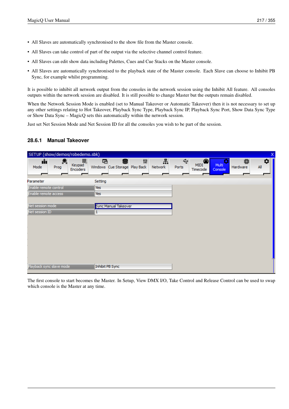 Manual takeover, 1 manual takeover | ChamSys MagicQ User Manual User Manual | Page 246 / 384