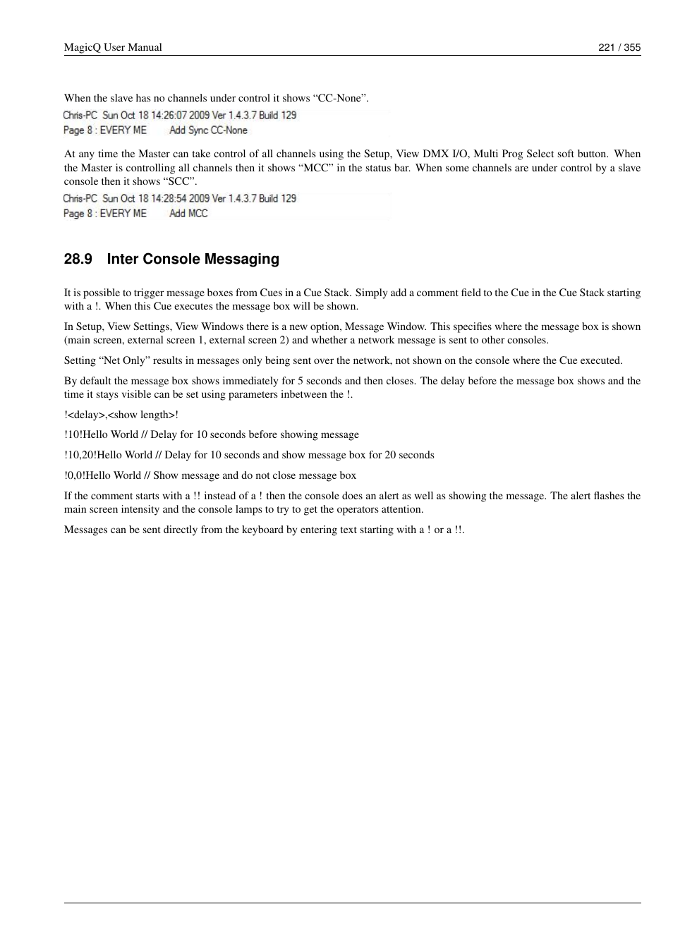 Inter console messaging, 9 inter console messaging | ChamSys MagicQ User Manual User Manual | Page 250 / 384