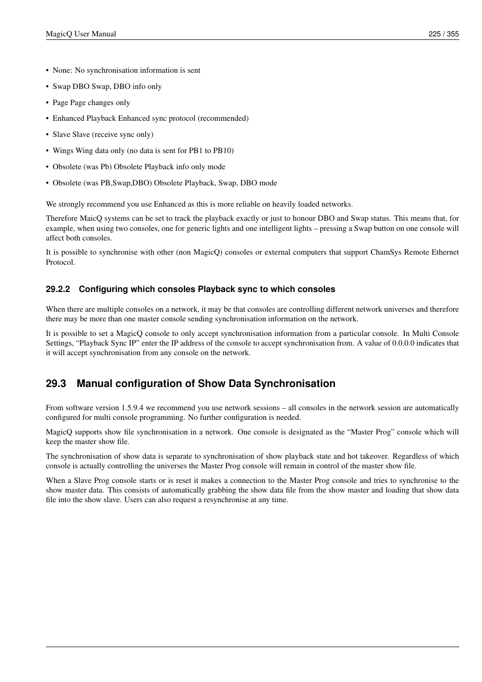 Manual configuration of show data synchronisation | ChamSys MagicQ User Manual User Manual | Page 254 / 384