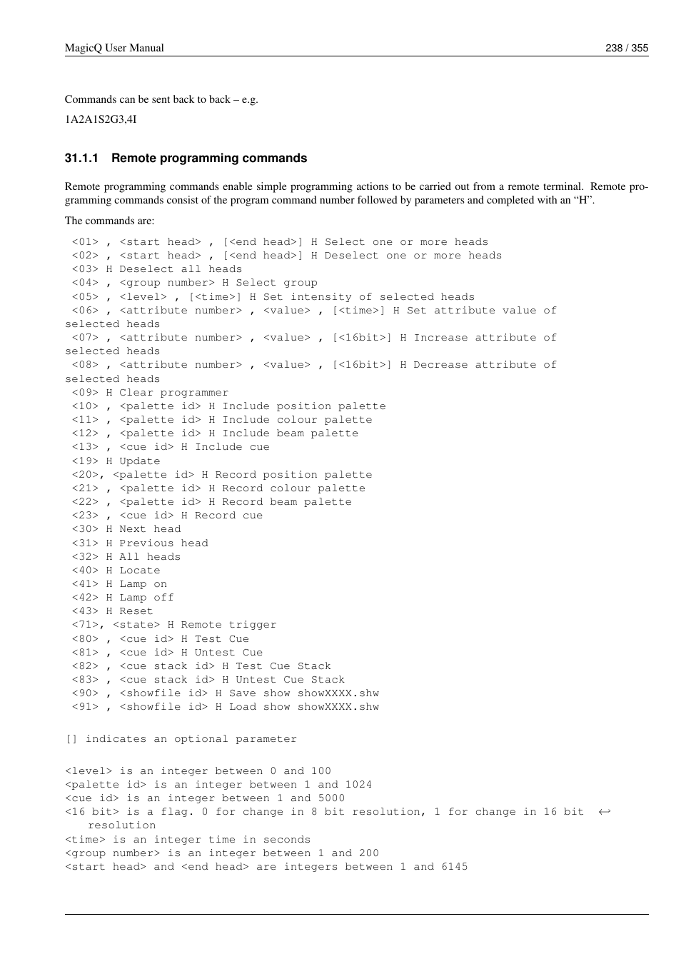 Remote programming commands, 1 remote programming commands | ChamSys MagicQ User Manual User Manual | Page 267 / 384