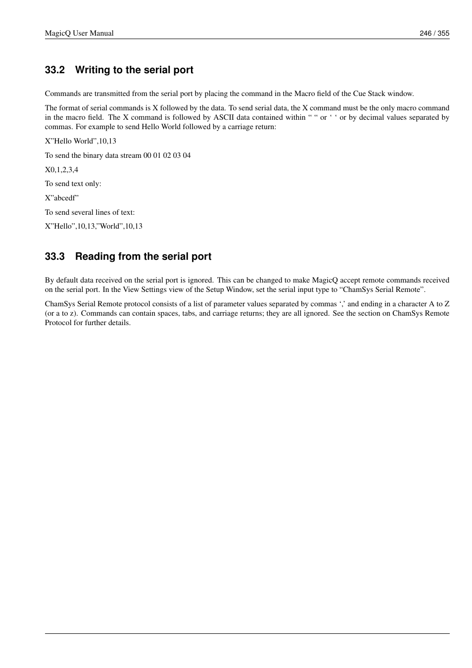 Writing to the serial port, Reading from the serial port, 2 writing to the serial port | 3 reading from the serial port | ChamSys MagicQ User Manual User Manual | Page 275 / 384