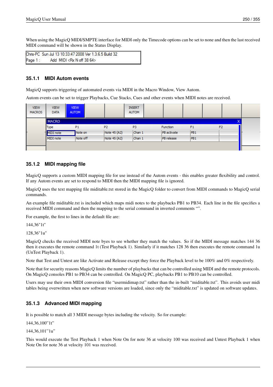 Midi autom events, Midi mapping file, Advanced midi mapping | 1 midi autom events, 2 midi mapping file, 3 advanced midi mapping | ChamSys MagicQ User Manual User Manual | Page 279 / 384