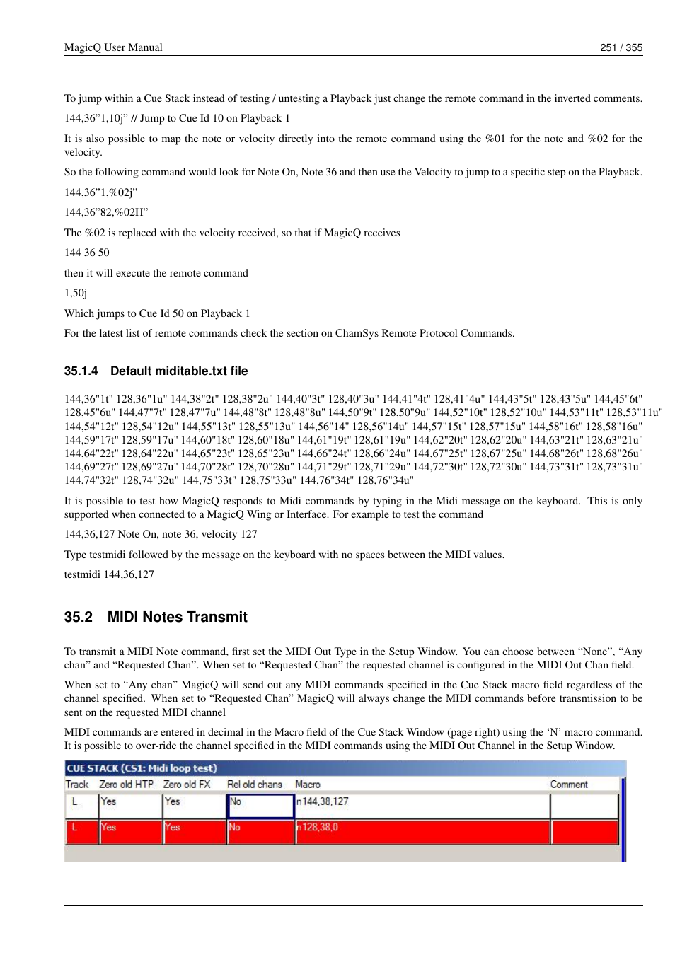 Default miditable.txt file, Midi notes transmit, 4 default miditable.txt file | 2 midi notes transmit | ChamSys MagicQ User Manual User Manual | Page 280 / 384