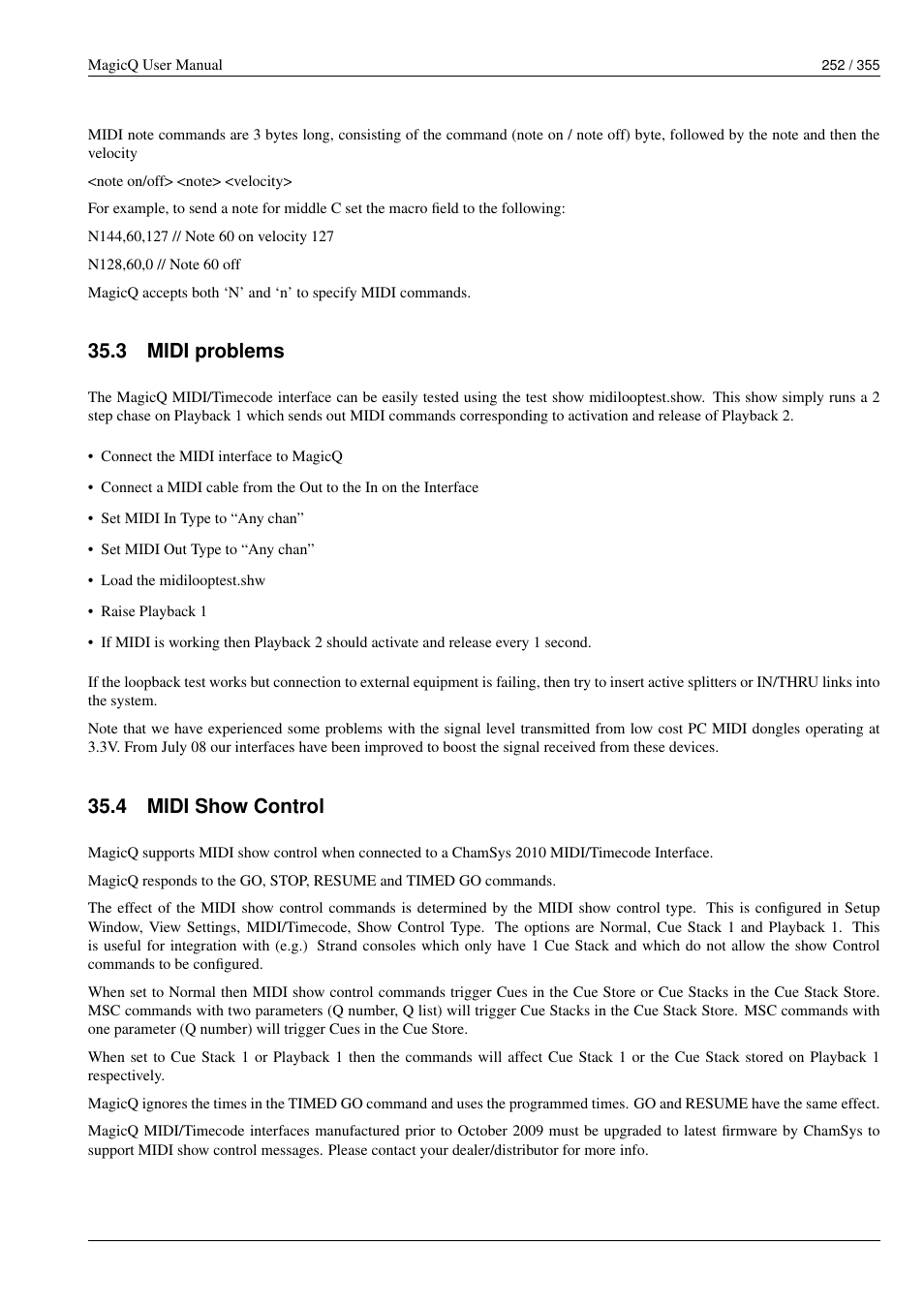 Midi problems, Midi show control, 3 midi problems | 4 midi show control | ChamSys MagicQ User Manual User Manual | Page 281 / 384